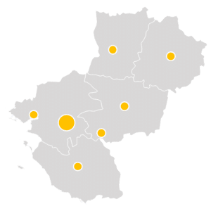 carte-formation-sst-nantes-pays-de-la-loire Carte des villes d'intervention VoltWork pour la formation SST autour de Nantes, en Pays de la Loire