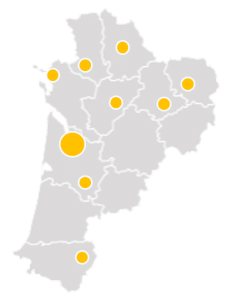 carte-formation-sst-bordeaux-nouvelle-aquitaine Carte des villes d'intervention VoltWork pour la formation SST autour de Bordeaux, en Nouvelle-Aquitaine