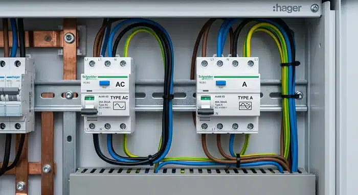 Disjoncteur différentiel Type A et AC : tableau électrique avec différentiels A et AC selon la NF C 15-100